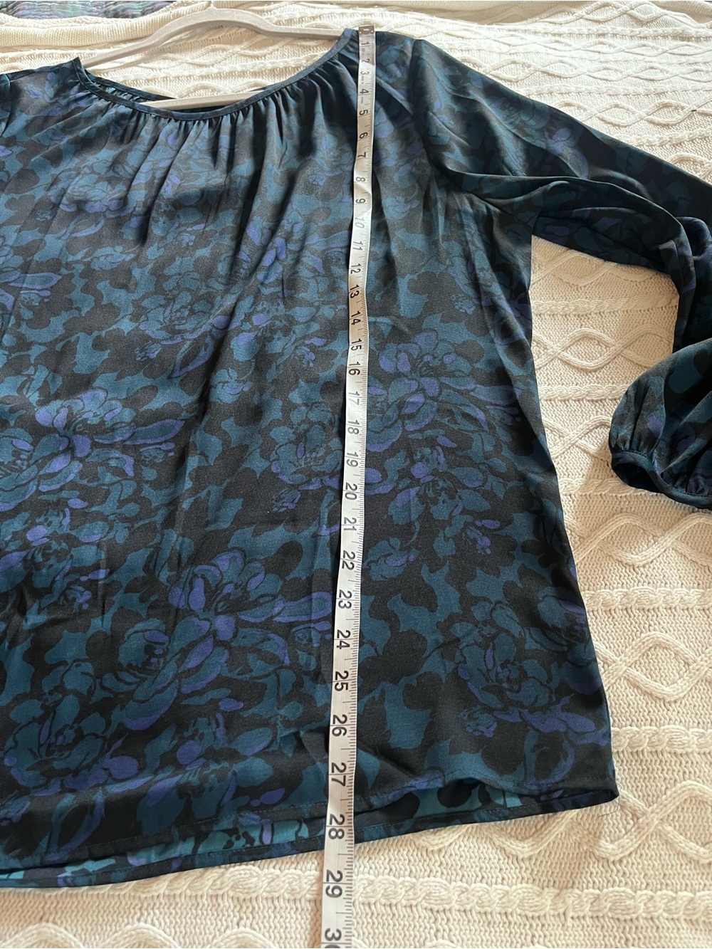 Loft Black Base Floral Long Sleeve Blouse in Dark Teal & Purple Accents Size XXL - Picture 14 of 16